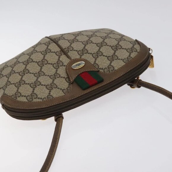 GUCCI GG Supreme Web Sherry Line Bag PVC Beige Gold - Picture 6 of 16